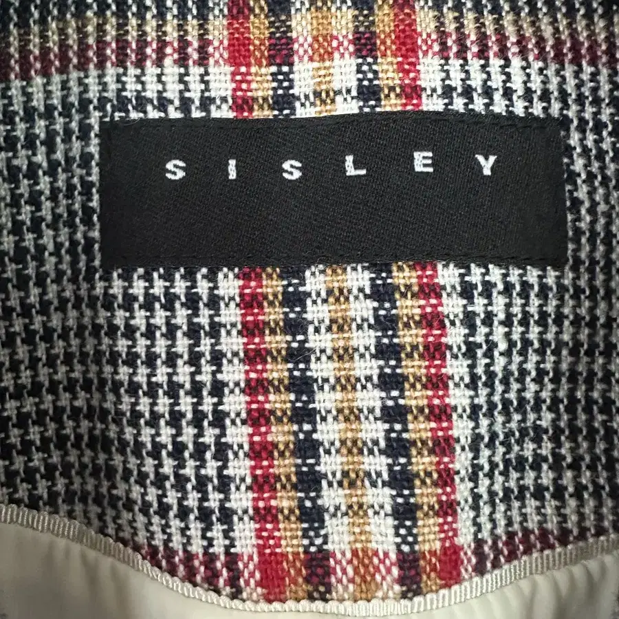 SISLEY 체크무늬 린넨 자켓