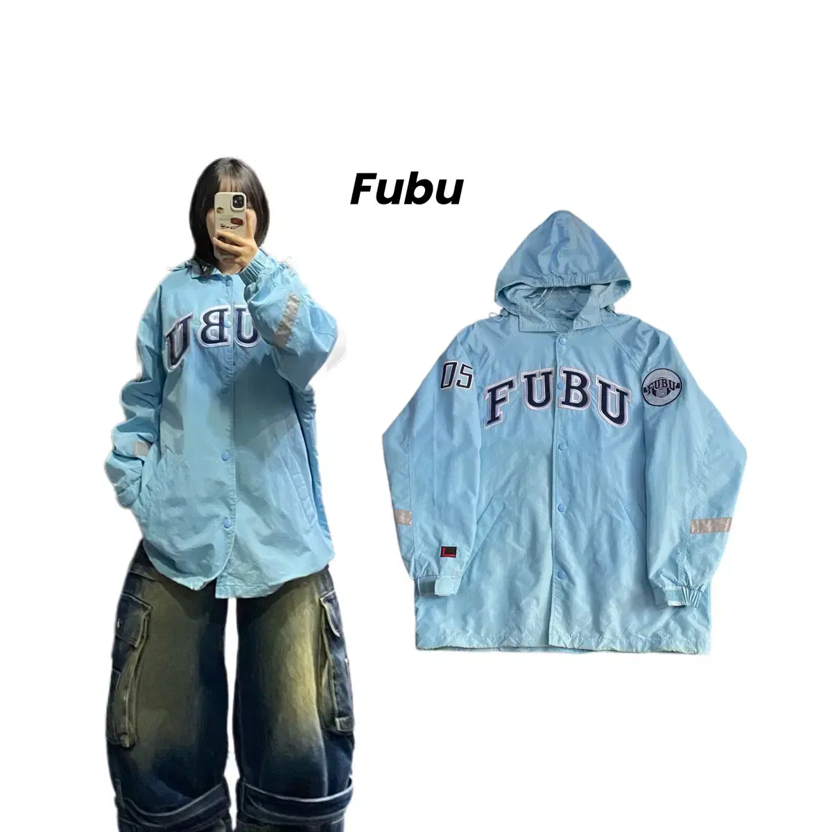 FUBU 후부 올드스쿨 하늘색 바람막이 자켓