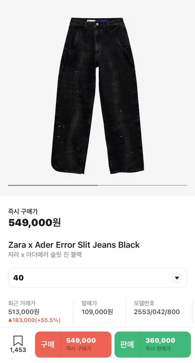 Zara Adderall Slit Jeans Black Jin Denim Size 40