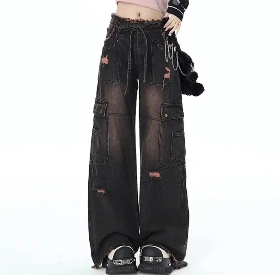 Pink Denim Wide-legged Punk Pants