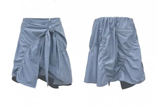 나체 PUCKERING TIE SKIRT BLUE GRAY