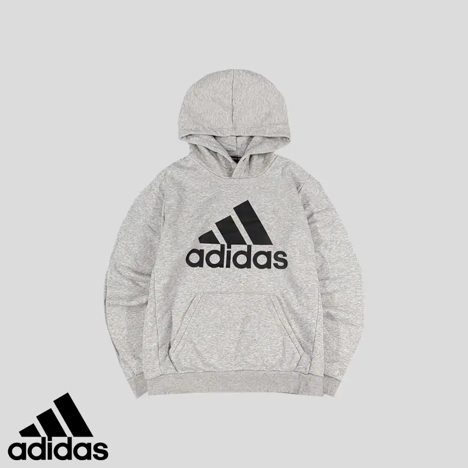 Adidas Melange Grey Black Three Stripe Big Printed Logo Cotton Blend Sweatshirt