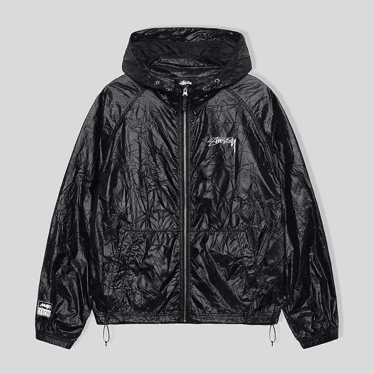 (S~XL/해외/스탁) 스투시 비치 쉘 링클 나일론 자켓 블랙 스탁