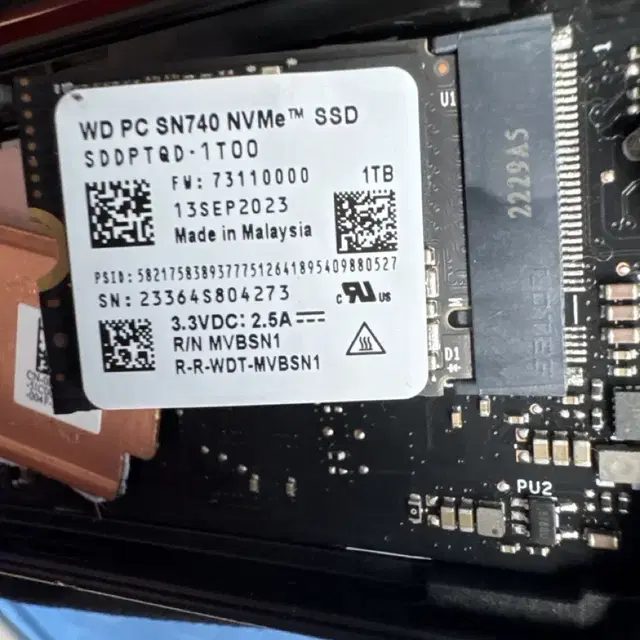 wd sn740 2230 40시간 방열판 있음