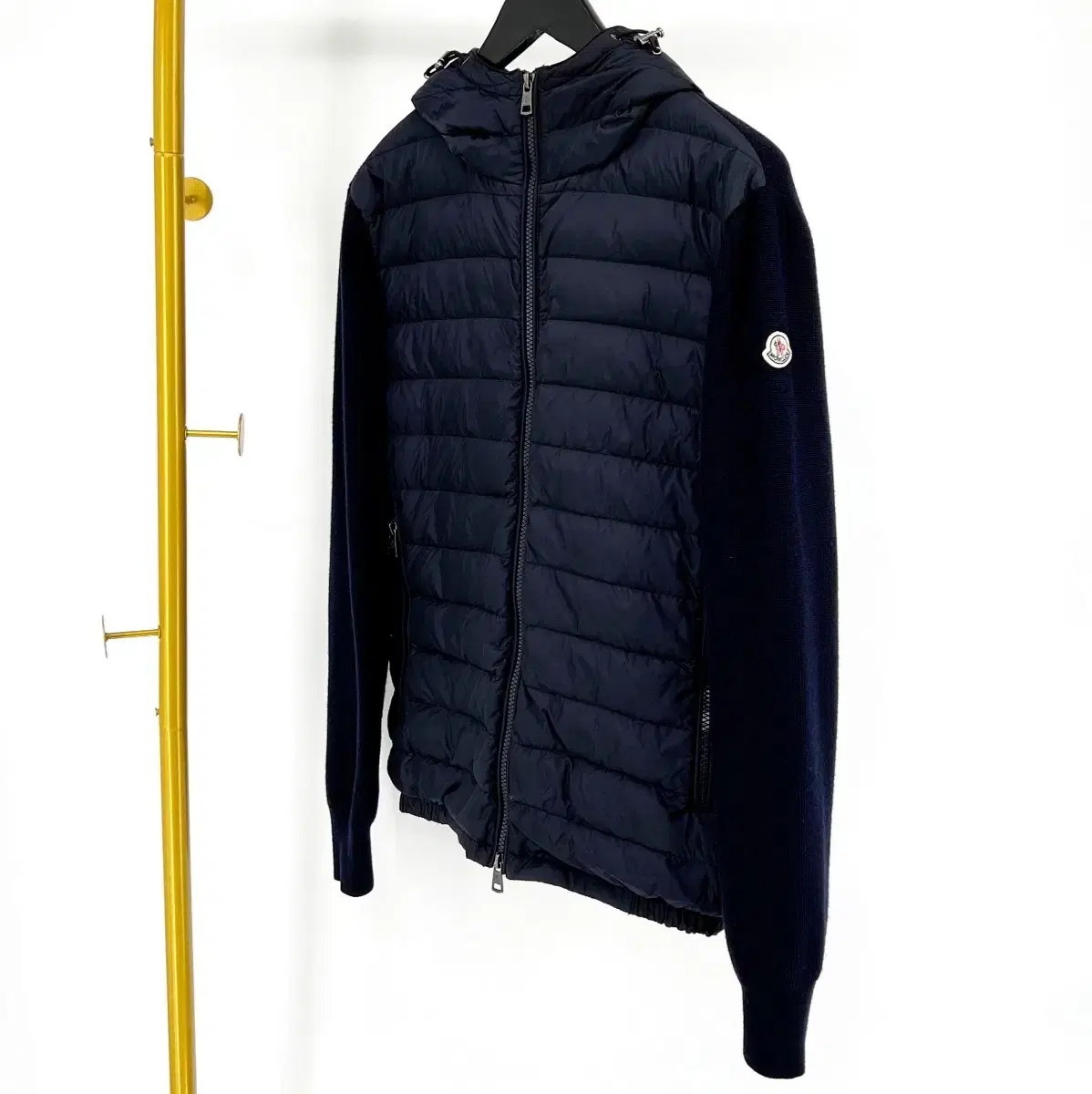 [size L] Moncler Knit Padded Hooded Zip-up Navy