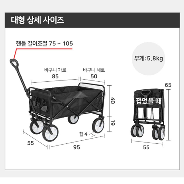 [무배/프리미엄] 접이식 웨건 카트 / 캠핑 폴딩 왜건 수레 /소형 대형