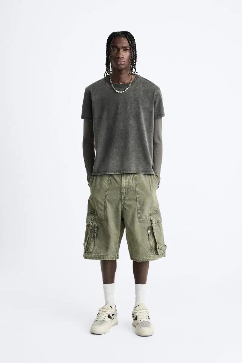 Zara Khaki washed Bermuda pants