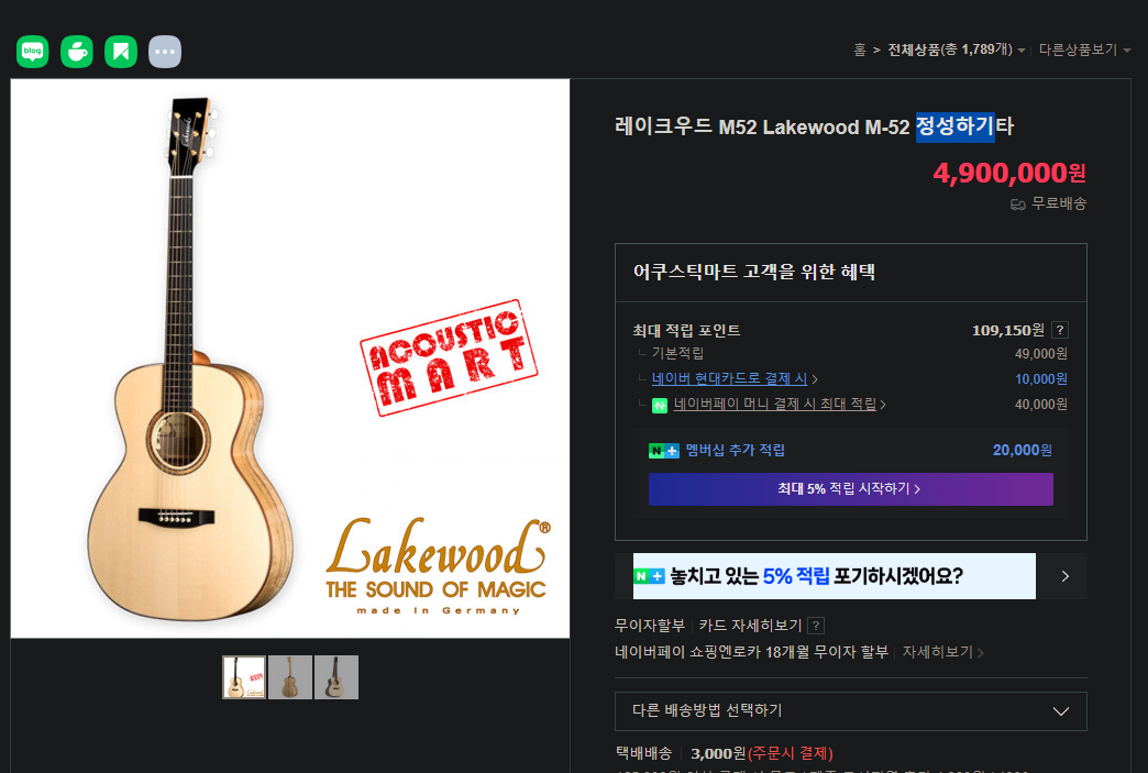 레이크우드 M52 Lakewood M-52 정성하기타 >250