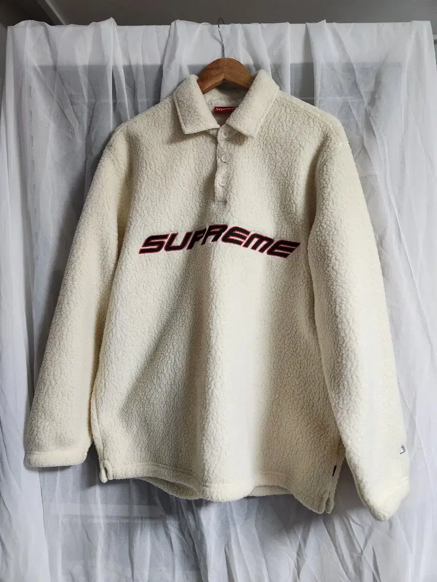 [L]Supreme Polartec Long Sleeve Polo Natural Ivory