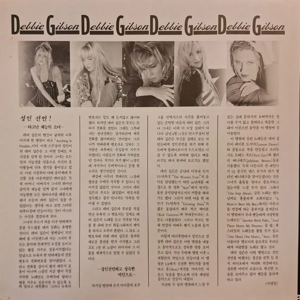 국내라이센스반/Debbie Gibson LP