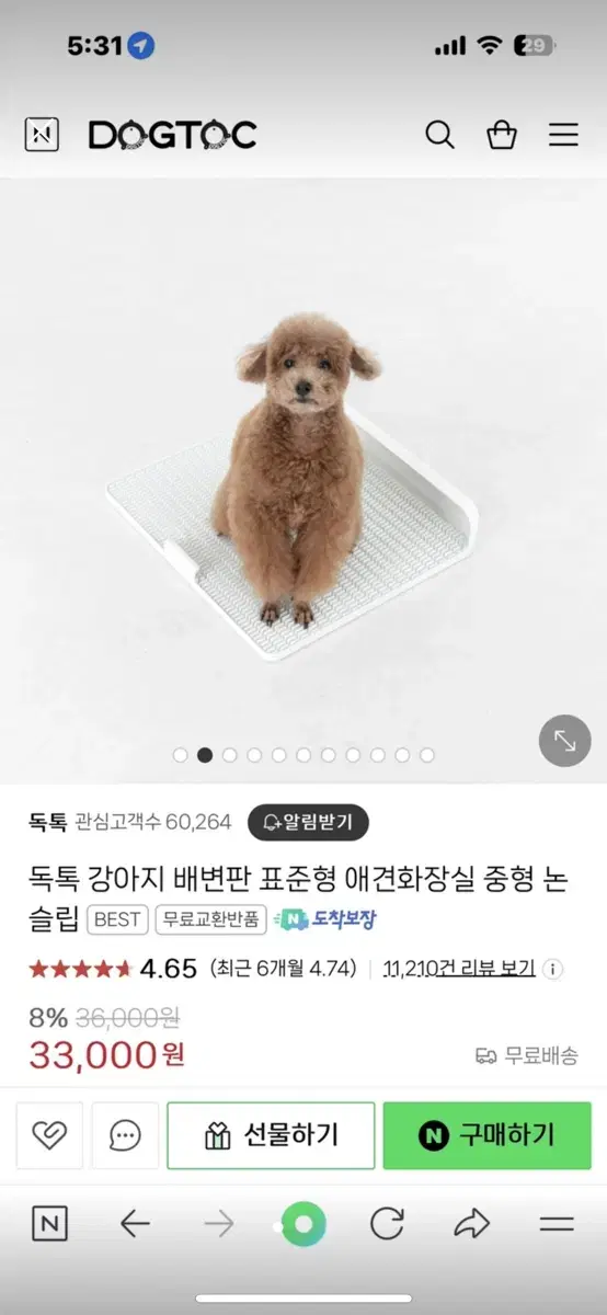 독톡(dogtok) 강아지 논슬립배변판 중형*2