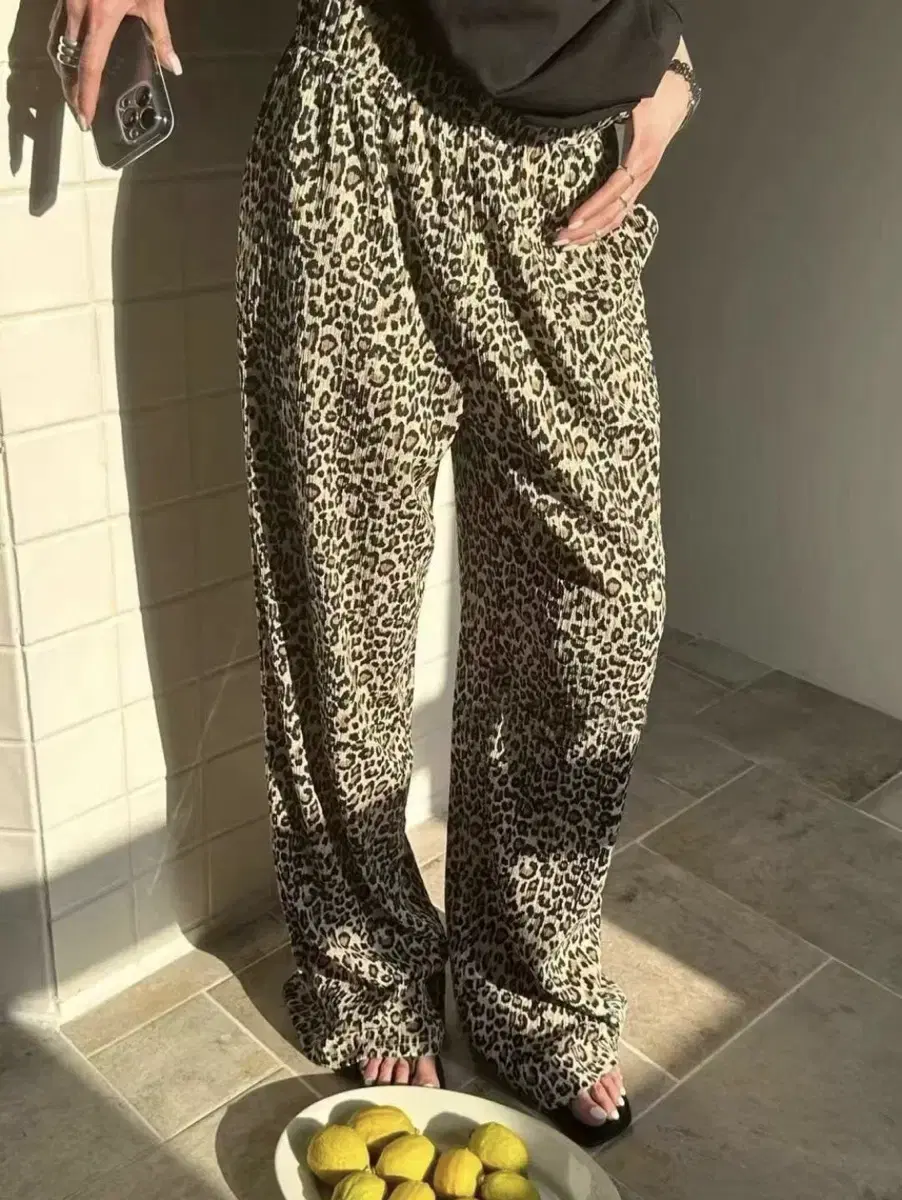 *Discounted* Leopard banded pants wide-legged whitewash pants