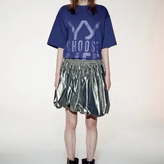 Open yy  METALLIC STRING SKIRT 실버 벌룬 스커트