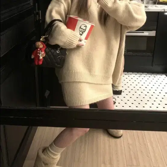 *할인* 브이넥 박시핏 니트 치마 투피스 세트 데일리 여친룩 여행코디