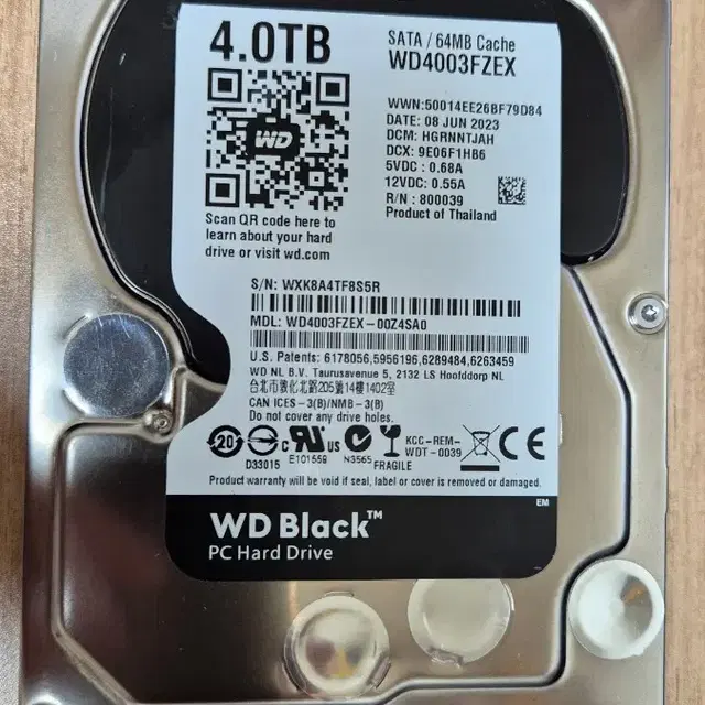 (거의 새상품) WD 하드디스크 4TB 모델 블랙 HDD, Western