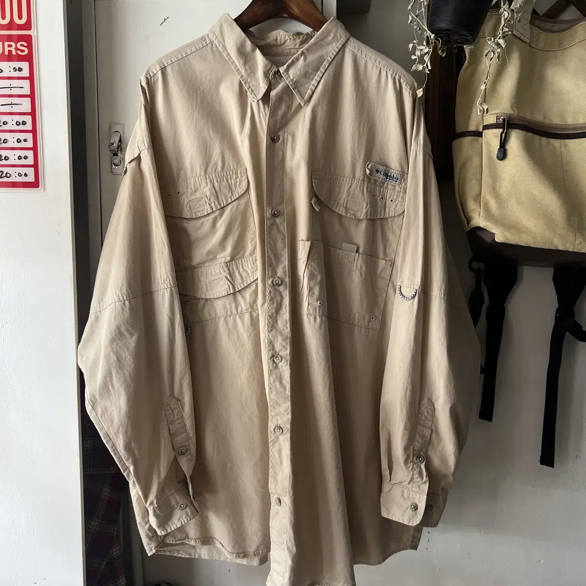 [2XL]Columbia PFG 백플랩 베이지 아웃도어 셔츠