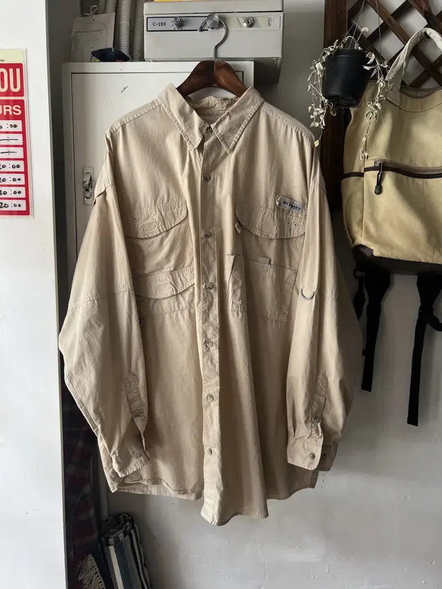 [2XL]Columbia PFG 백플랩 베이지 아웃도어 셔츠