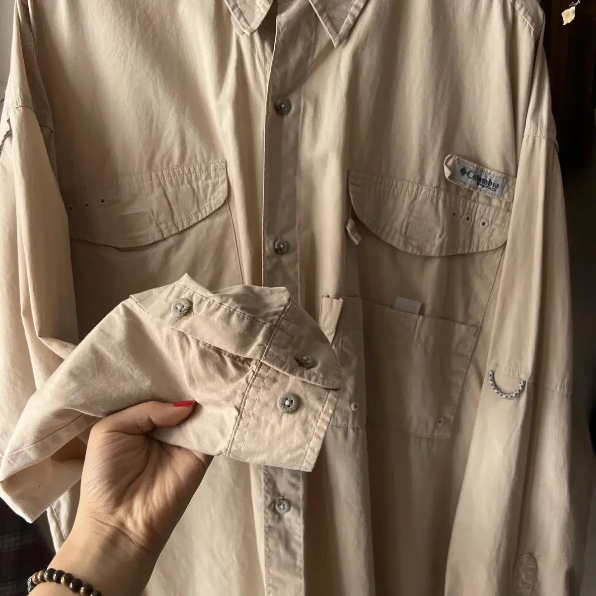 [2XL]Columbia PFG 백플랩 베이지 아웃도어 셔츠