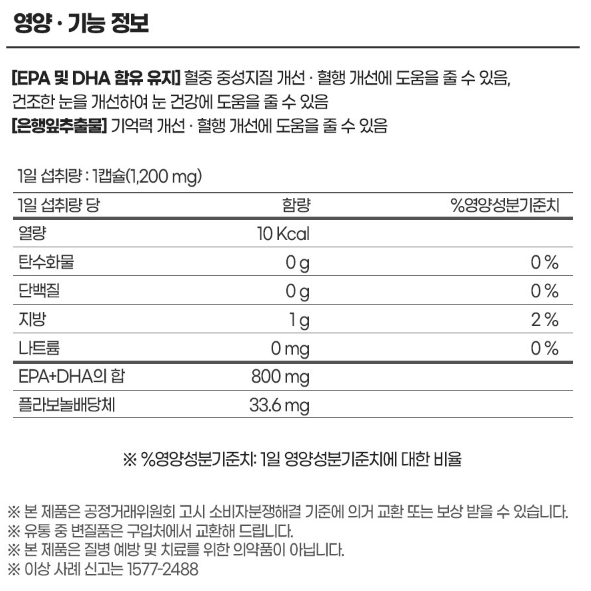 내츄럴플러스 징코 + 오메가3 60캡슐 x3BOX