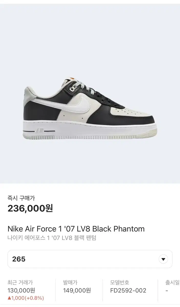 Nike Air Force 1 '07 LV8 Black Phantom Size 300