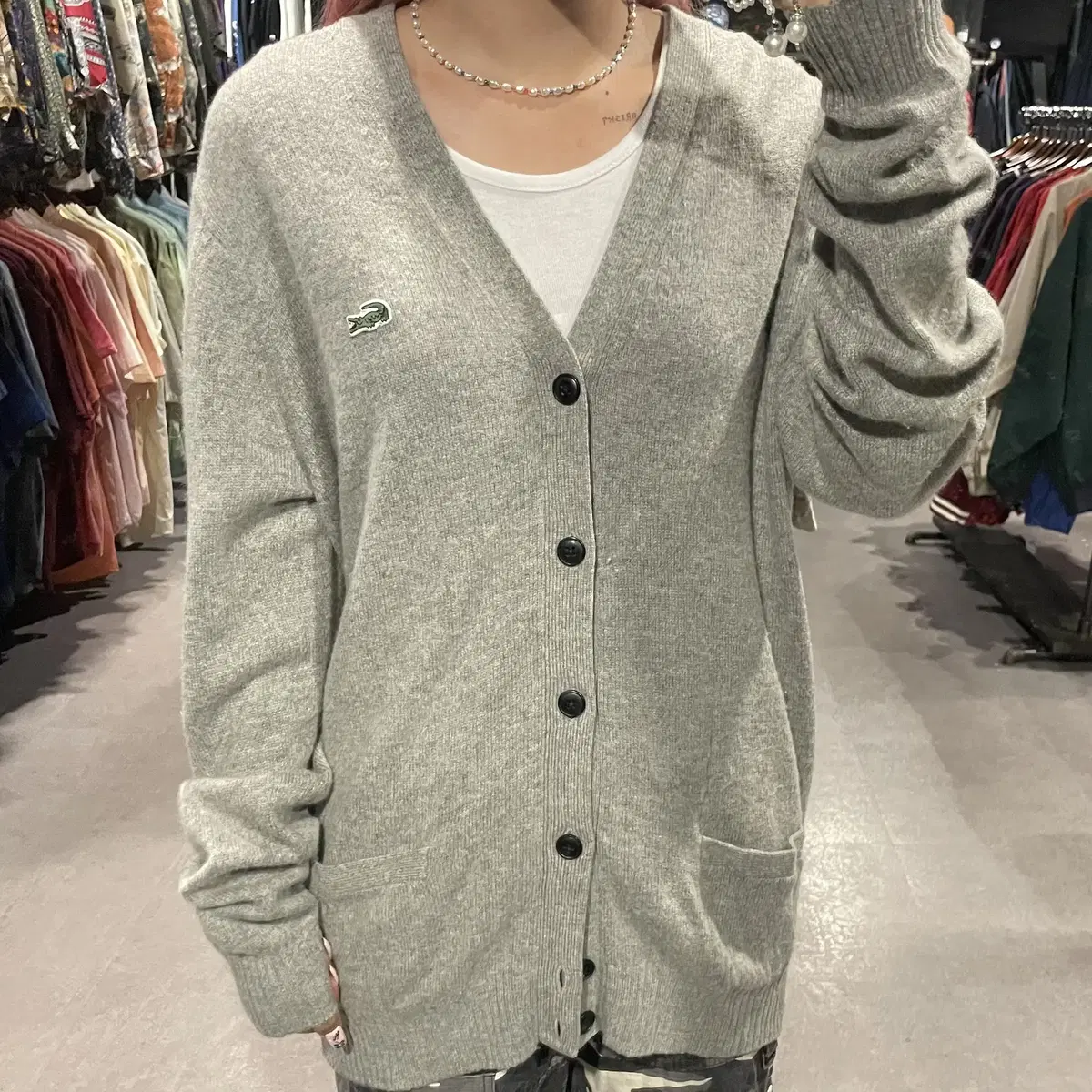 (774) LACOSTE Pocket Knit Cardigan Gray