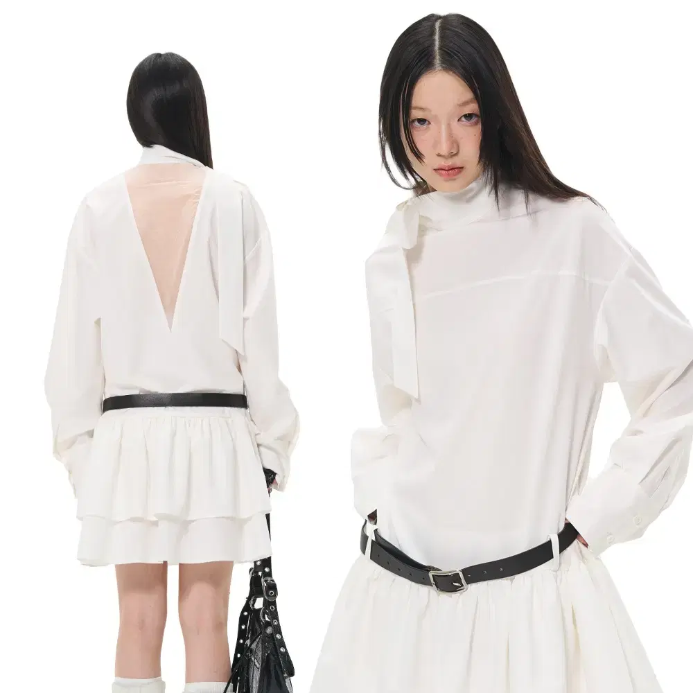 Take Care White Chinakara Backless Pleated Shirt ONEPIECE