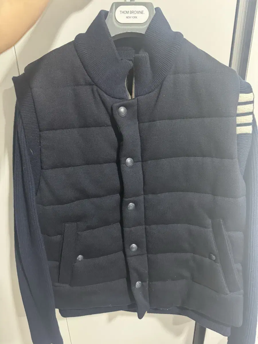 [2]Thom Browne Navy Reversible Knit Padded Jacket