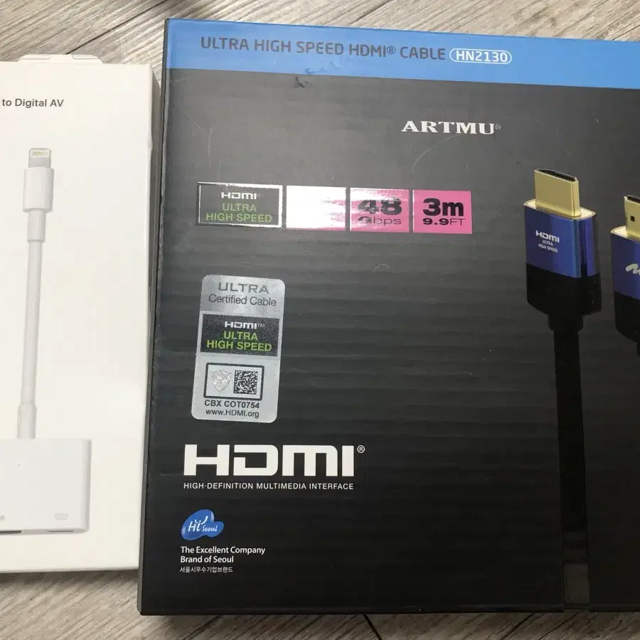 애플 hdmi av 어댑터+아트뮤 hdmi 2.1 3m 케이블 일괄