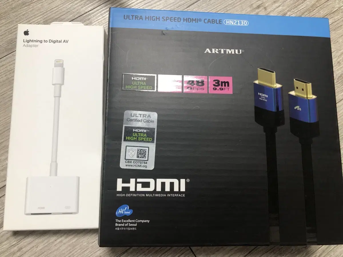 애플 hdmi av 어댑터+아트뮤 hdmi 2.1 3m 케이블 일괄