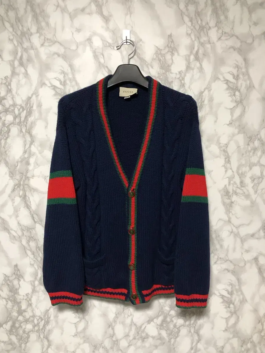 [M] Gucci Cable Cardigan Navy Knit