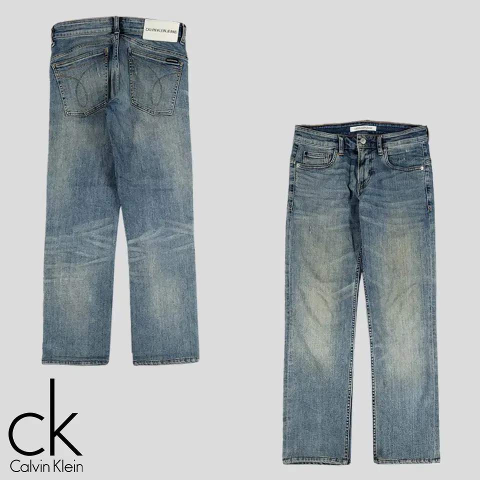 Calvin Klein Jins Medium Blue Wash Whitetabbed Body Low Rise Slim Straight Fit Jeans Bar