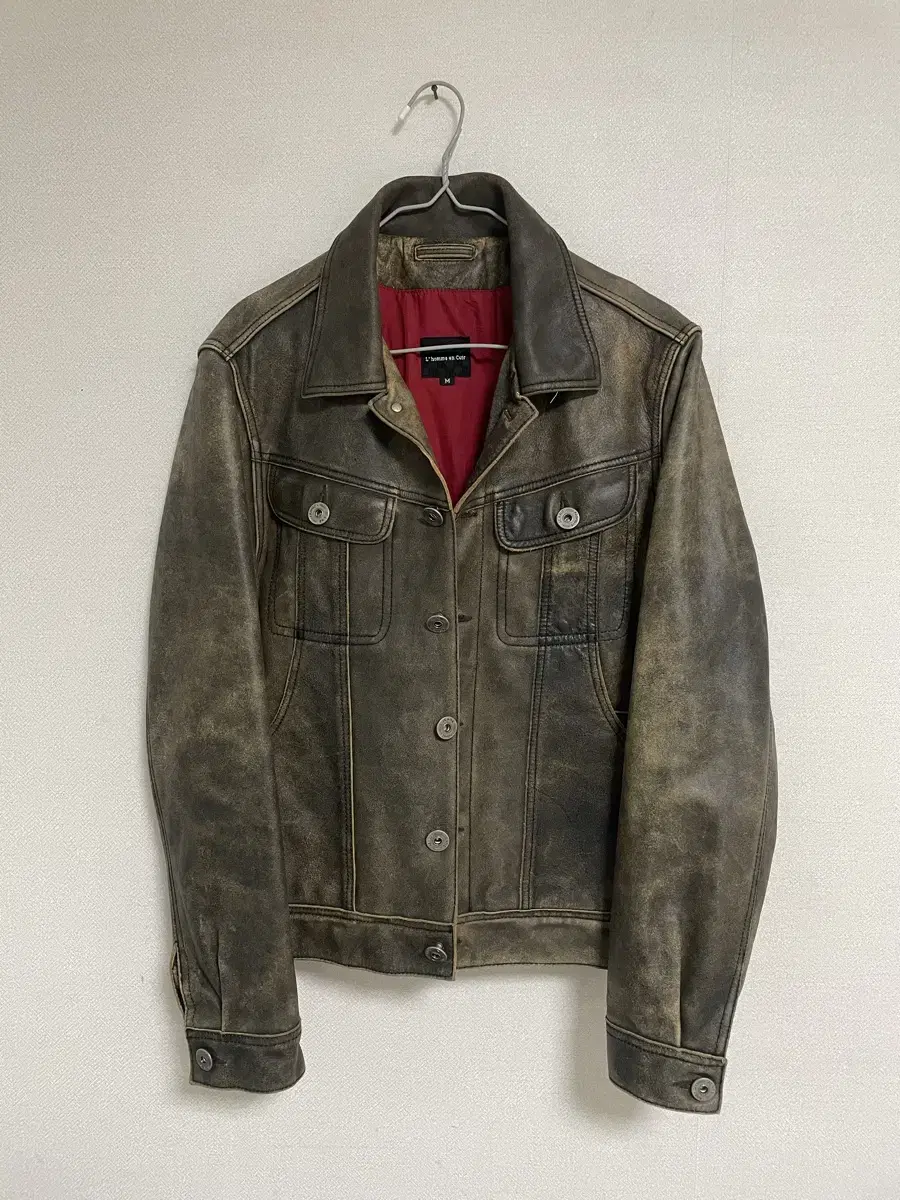 [M]Vintage Cracked Leather Trucker Jacket