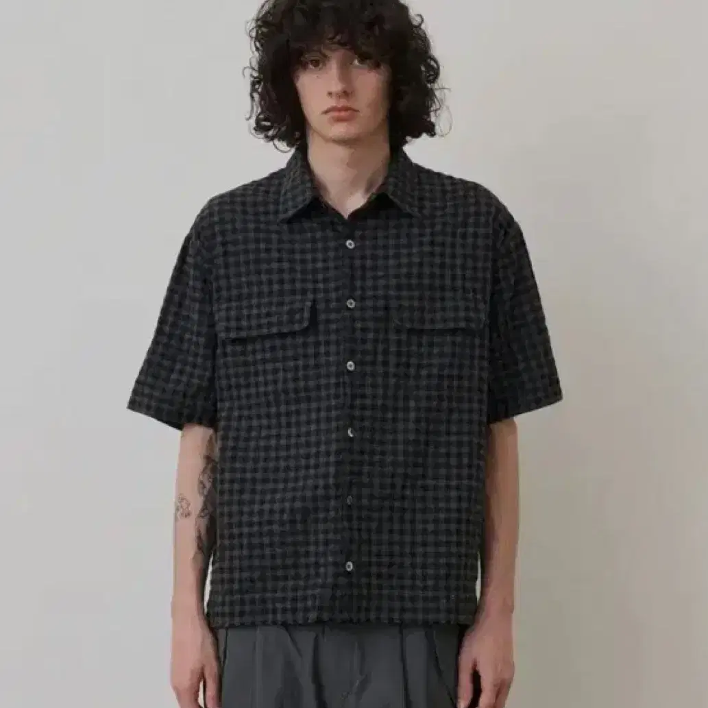 (2)노운 noun tartan check crop shirts 샌드블랙