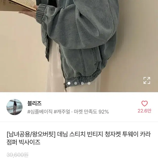 오버핏 데님 스티치 빈티지 청자켓 투웨이 지퍼