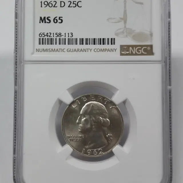 1962년 D 미국 워싱턴 쿼터 달러 NGC MS65 미사용 은화