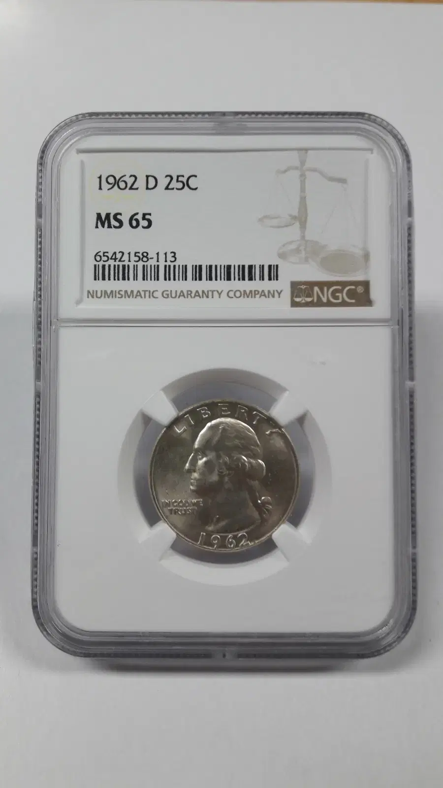 1962년 D 미국 워싱턴 쿼터 달러 NGC MS65 미사용 은화