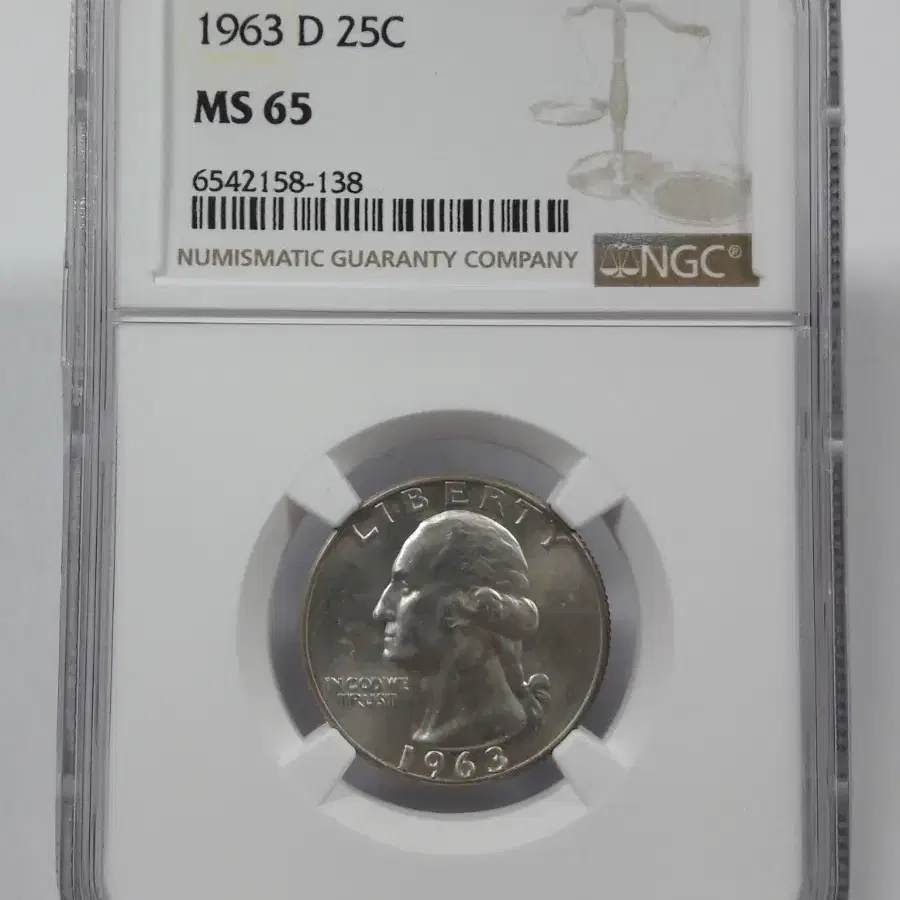 1963년 D 미국 워싱턴 쿼터 달러 NGC MS65 미사용 은화