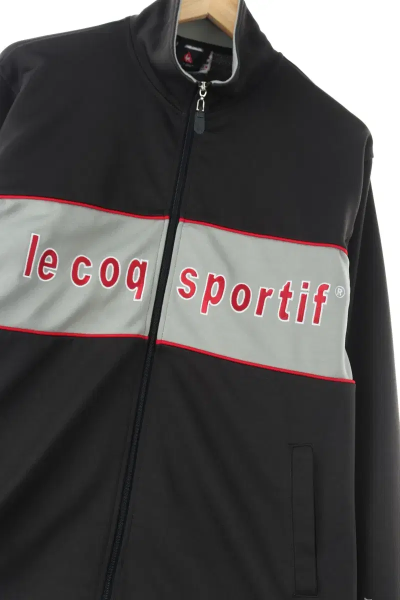 (L) Le Coq Zip-up Jersey Track Top Black Old School Lettering - F11C