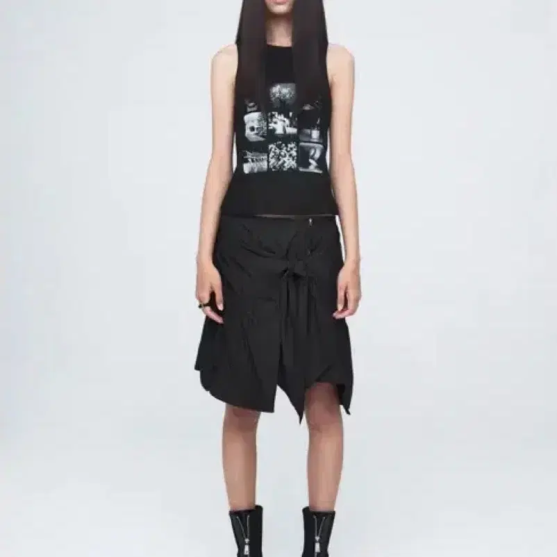 나체 Puckering Tie Skirt black