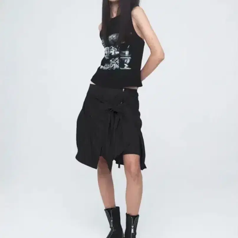 나체 Puckering Tie Skirt black