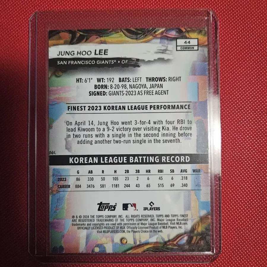 이정후 2024 Topps Finest RC base 카드