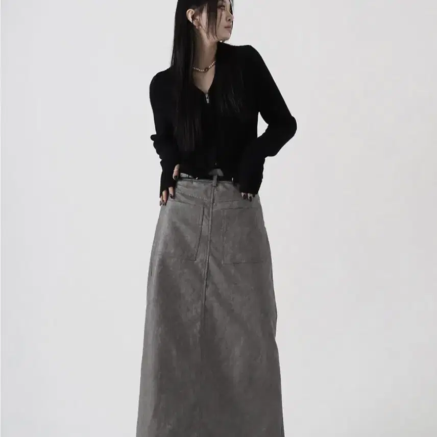 트리밍버드 Back To Front Leather Long Skirt