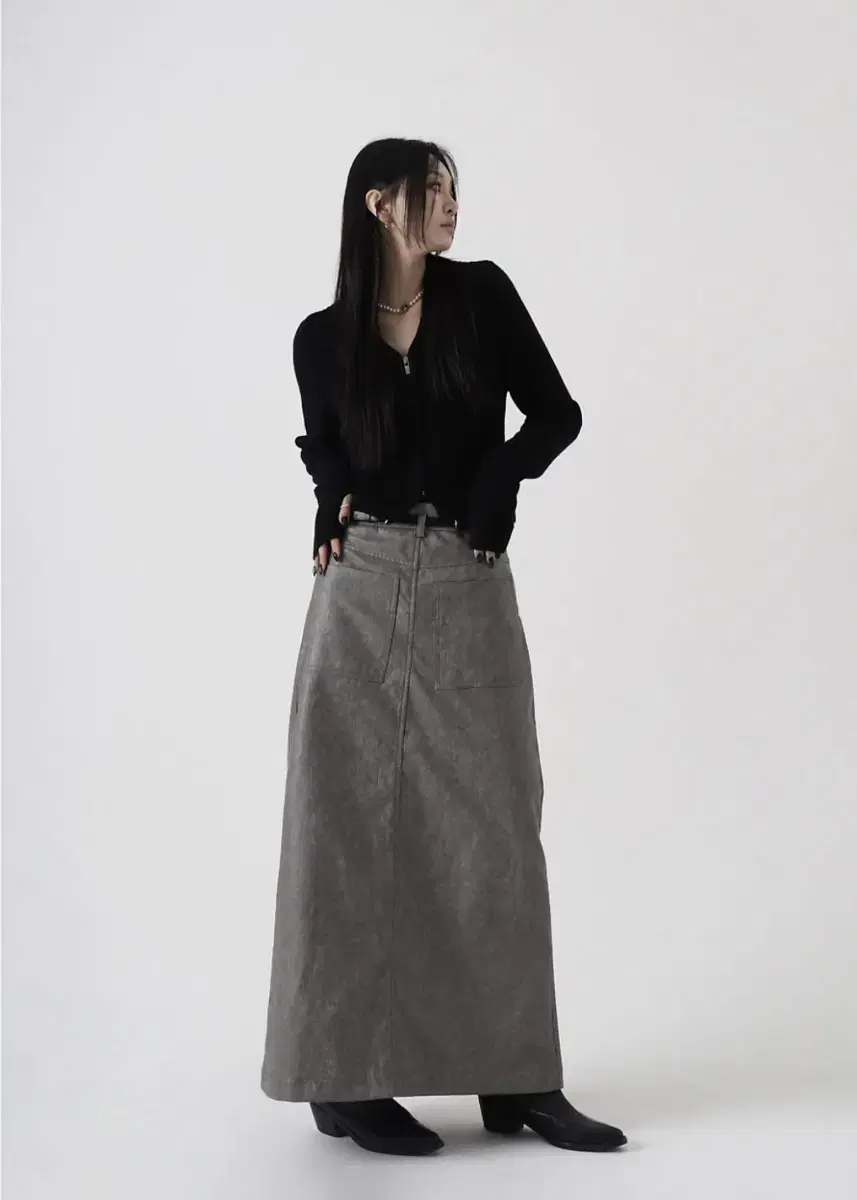 트리밍버드 Back To Front Leather Long Skirt