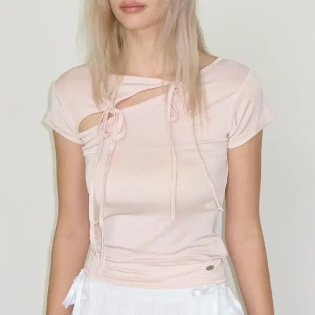 크랭크 STRING SLIT TOP PINK 리본 스트링 탑