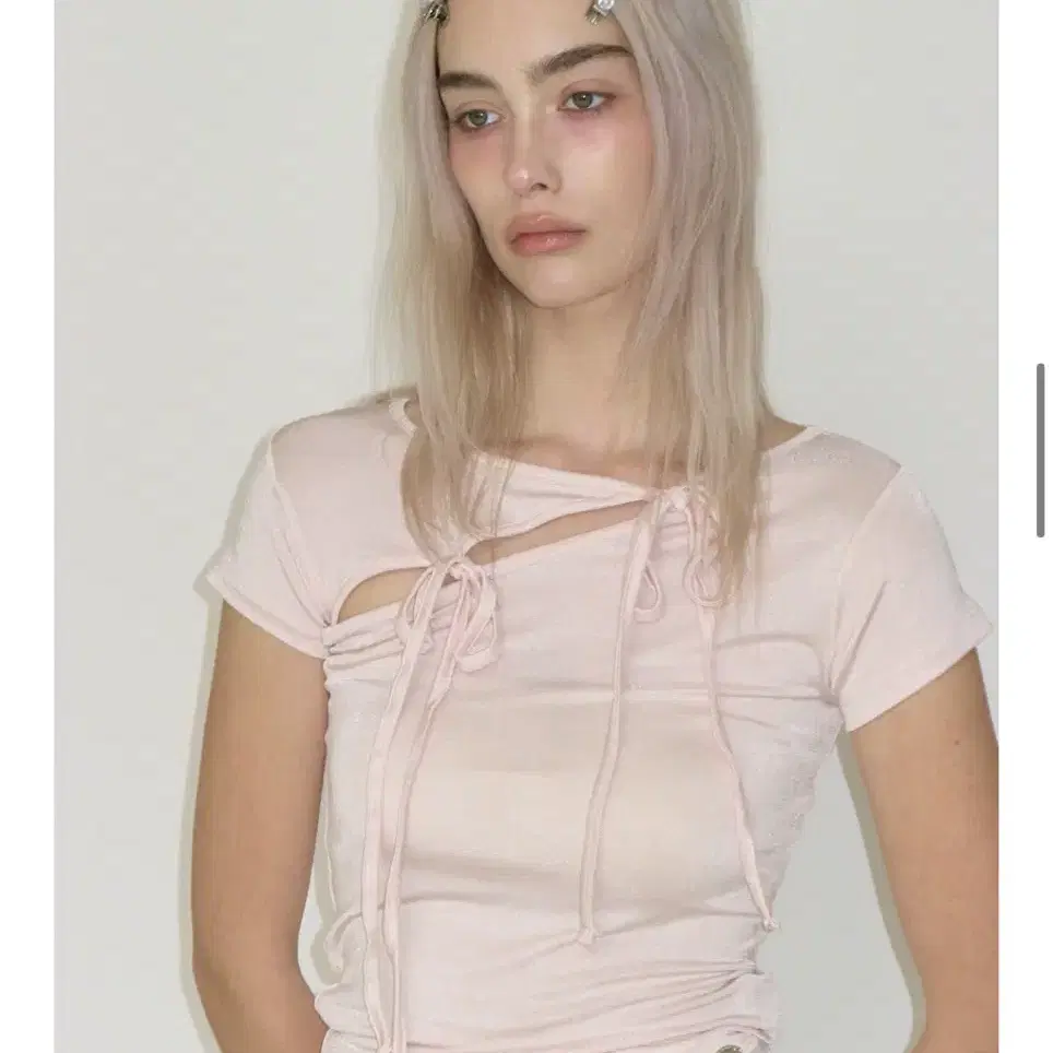 크랭크 STRING SLIT TOP PINK 리본 스트링 탑