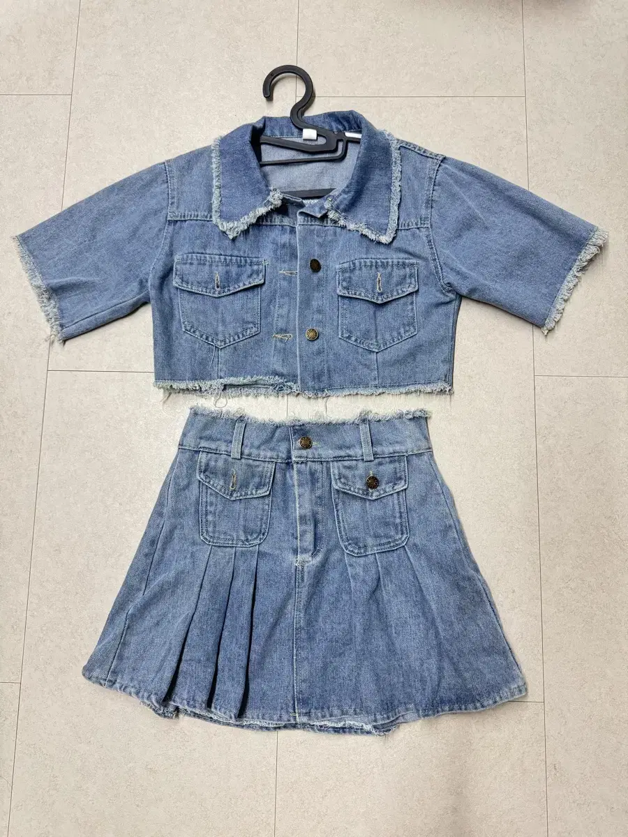 Crop Jeans Jacket + Skirt Set