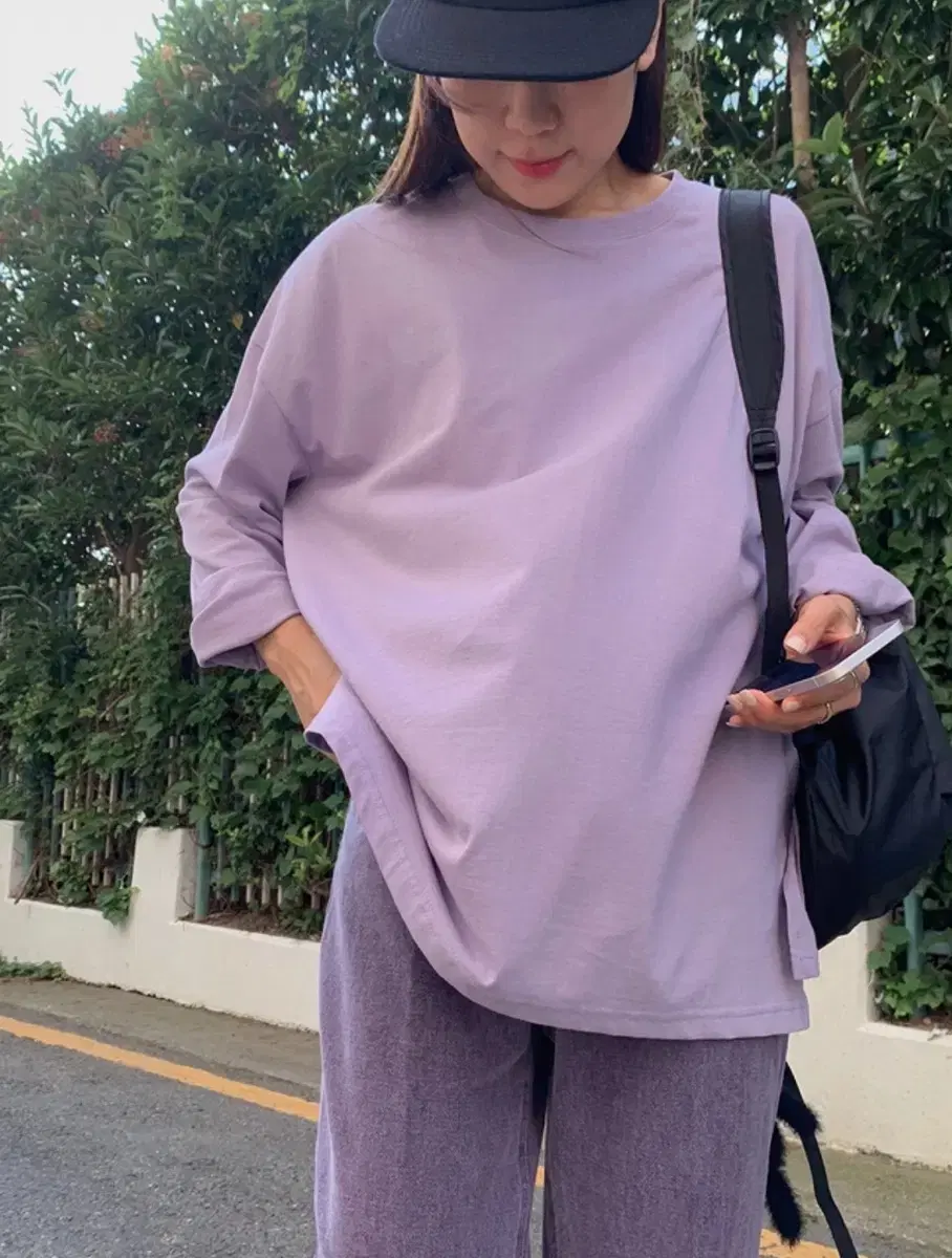 Soft Tantan Loose-Fit Long-Sleeved T-Shirt (Lavender)