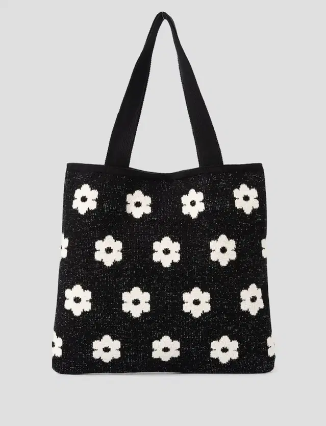 8seconds Black Daisy Knit Shoulder Bag