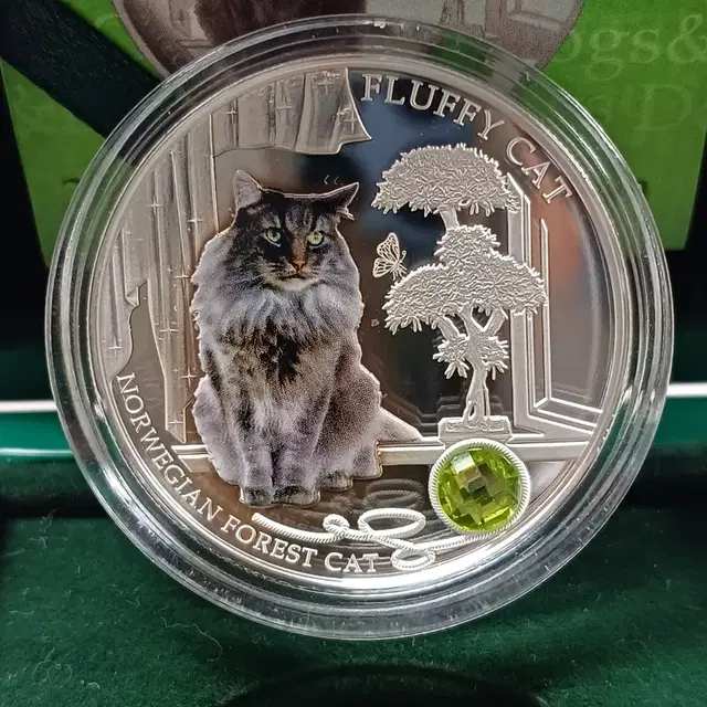 2014년 피지 노르웨이숲 고양이 GEMSTONE 1oz 프루프 은화