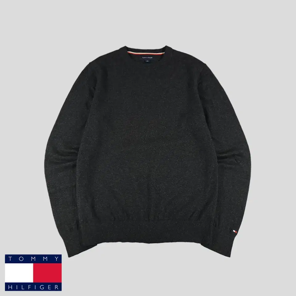 Tommy Hilfiger Charcoal Tommy logo cashmere100 simple casual minimalist round neck knit